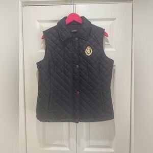 Lauren Ralph Lauren Navy Blue Diamond Quilted Vest with RLL Gold Emblem. Sz. LG